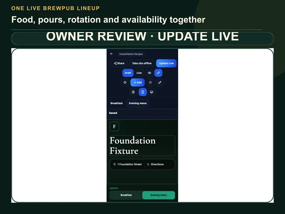 Real MenuAsk owner-review screen used to approve the current lineup