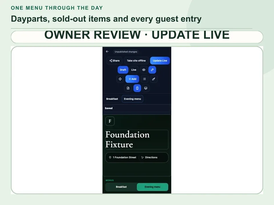 Real MenuAsk owner-review screen used to approve a café menu change