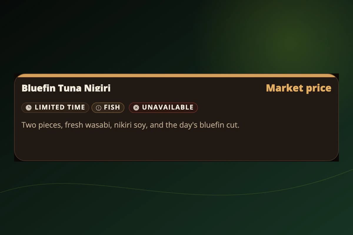 Real MenuAsk Bluefin Tuna Nigiri card after the approved update