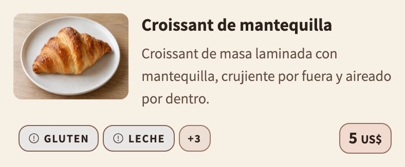 Tarjeta del croissant de mantequilla de Firstfold Bakery en español.